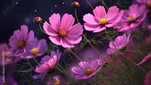 Cheerful Cosmos  A Burst of Color in Your Garden. Generative AI