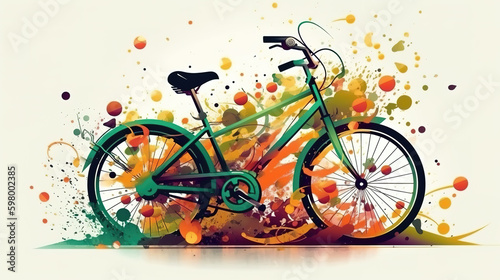 a cool and modern exploding design artwork of a bicycle, generative ai technology