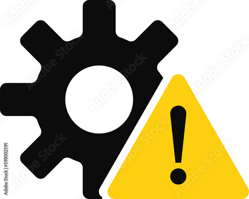 Process disruption icon in flat style. Cogwheel with warning sign symbol for your web site design, logo, app, icon Vector.