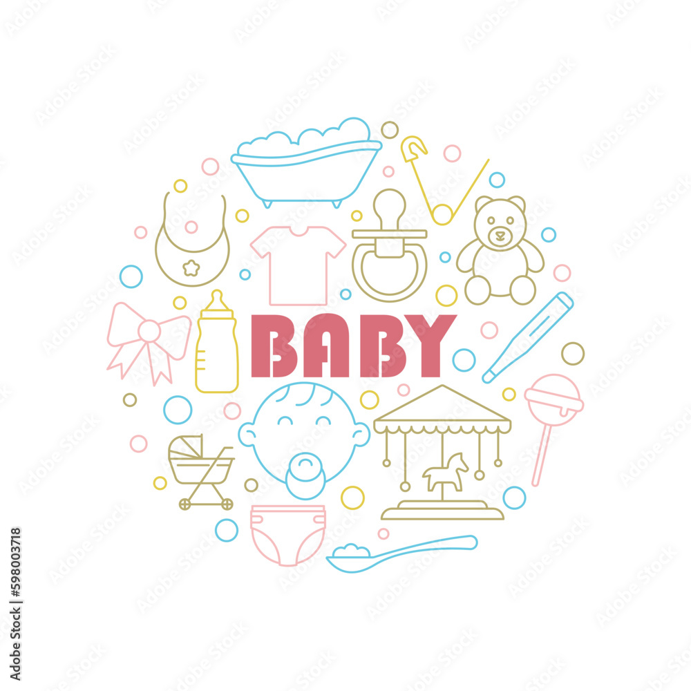 Baby Icons Circle Shape Background Vector Design.