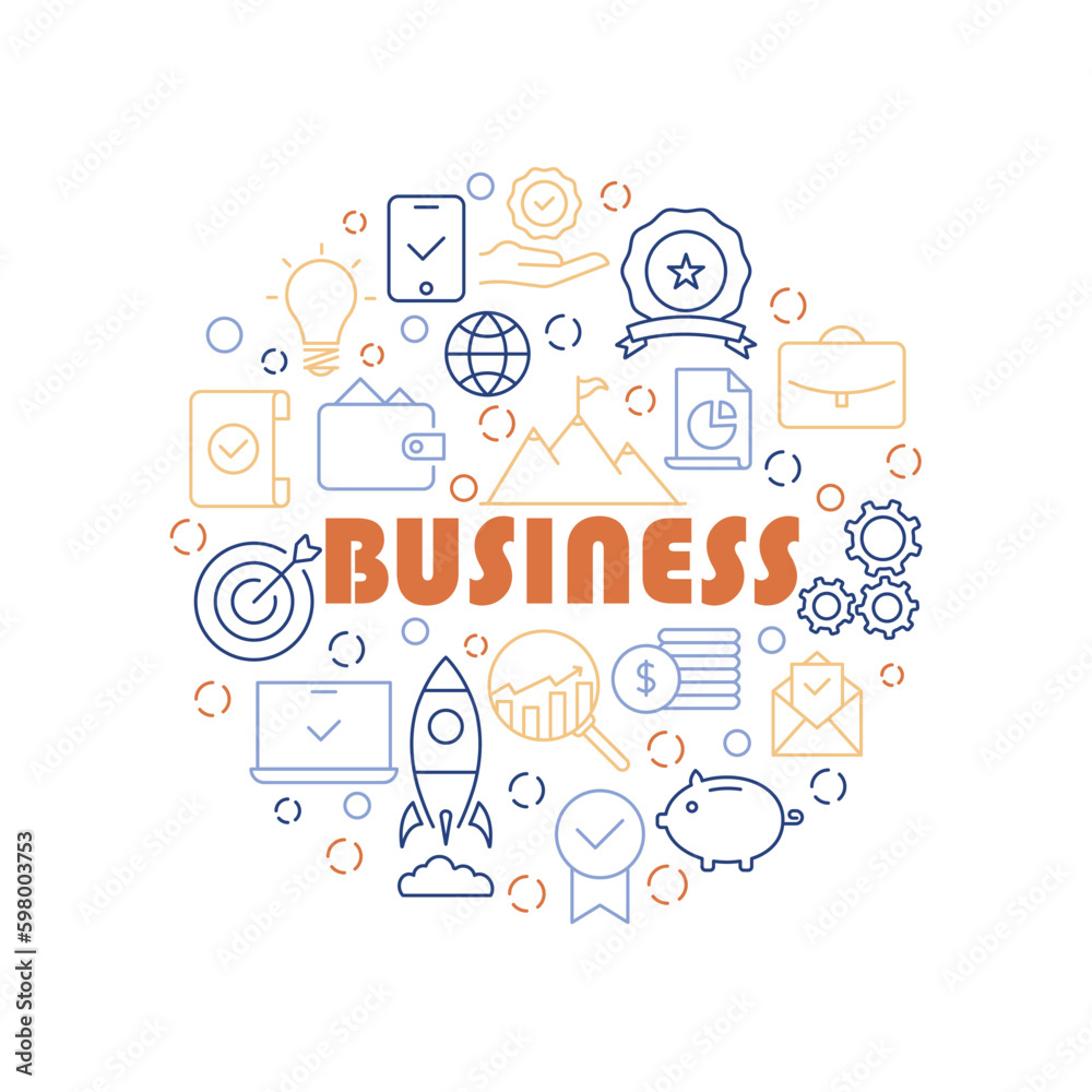 Business Icons Circle Shape Background Vector Design.