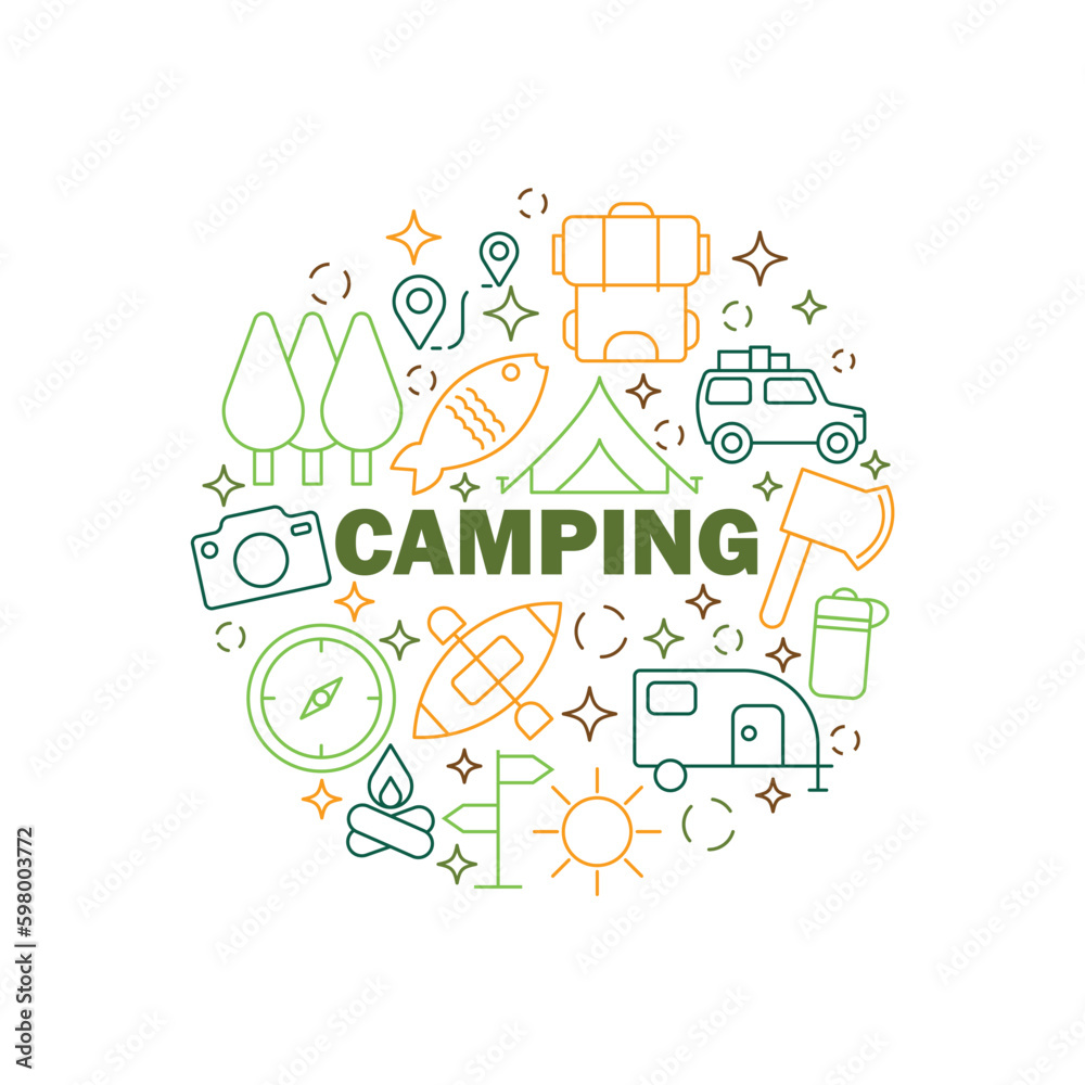 Camping Icons Circle Shape Background Vector Design.