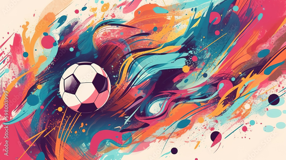 a cool modern colored soccer artwork, with waves included, generative