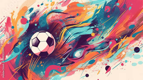 a cool modern colored soccer artwork, with waves included, generative ai technology © Sternfahrer