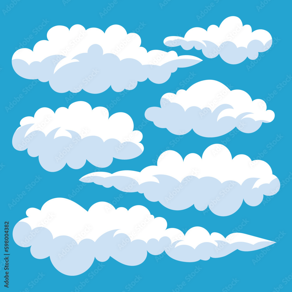 Cartoon clouds symbol set. Vector stock illustration.