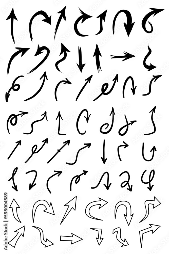 Hand drawn arrow vector icons set. sketch arrow design for business plan and education Hand drawn arrow vector icons set. sketch arrow design for business plan and education
