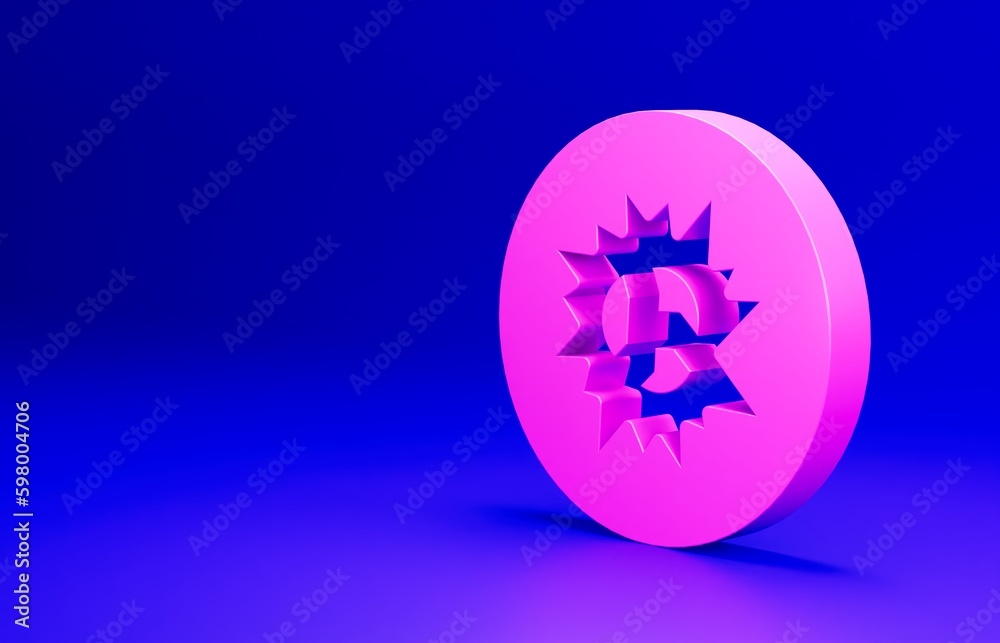 Pink Bomb explosion with shrapnel and fireball icon isolated on blue background. Minimalism concept. 3D render illustration Pink Bomb explosion with shrapnel and fireball icon isolated on blue background. Minimalism concept. 3D render illustration