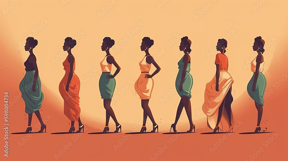 Fototapeta premium beautiful black skinned women in a row, sketch book artwork, generative ai technology