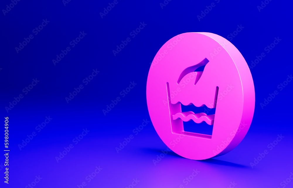 Obraz premium Pink Hand wash laundry icon isolated on blue background. Minimalism concept. 3D render illustration