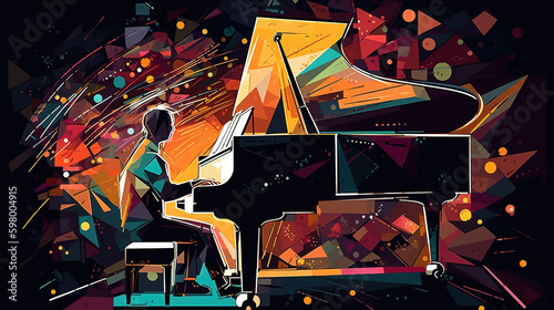 a modern music piano artwork, funky and hip with a lot of cool colors, generative ai technology