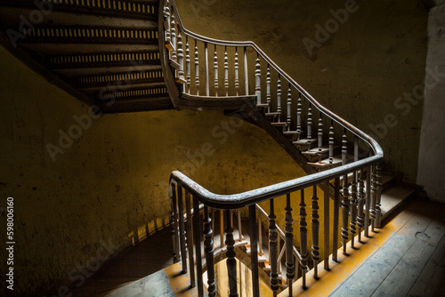 Old stairs in a tenement house.