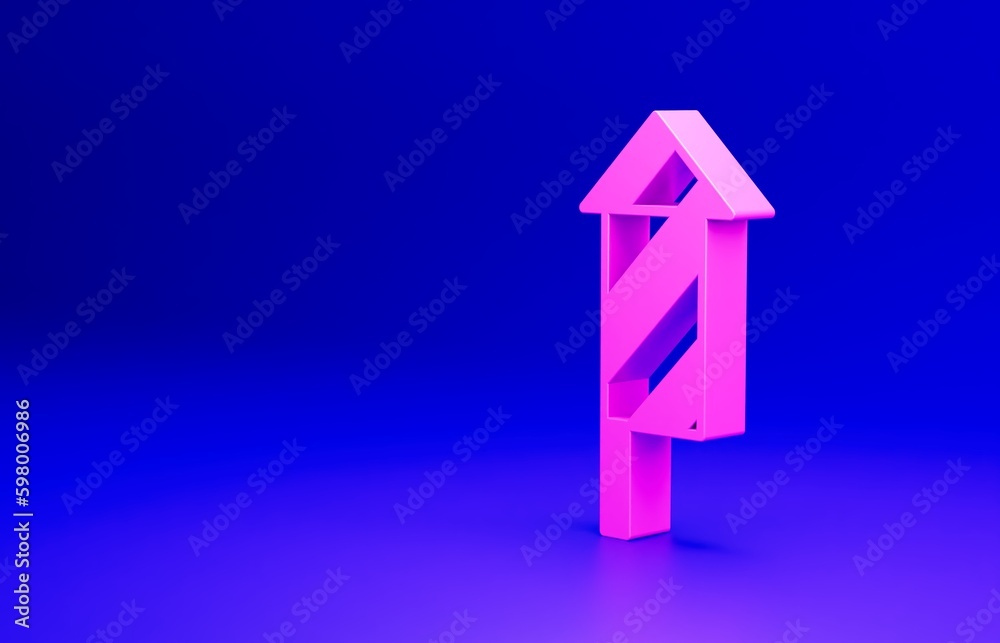 Pink Firework rocket icon isolated on blue background. Concept of fun party. Explosive pyrotechnic symbol. Minimalism concept. 3D render illustration Pink Firework rocket icon isolated on blue background. Concept of fun party. Explosive pyrotechnic symbol. Minimalism concept. 3D render illustration