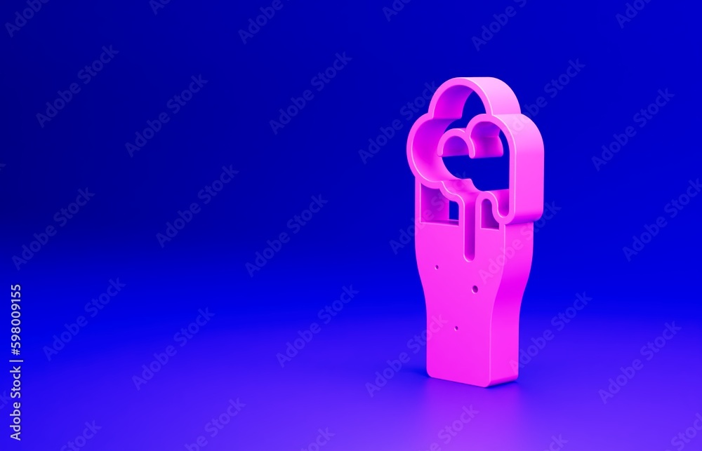 Pink Glass of beer icon isolated on blue background. Minimalism concept. 3D render illustration Pink Glass of beer icon isolated on blue background. Minimalism concept. 3D render illustration