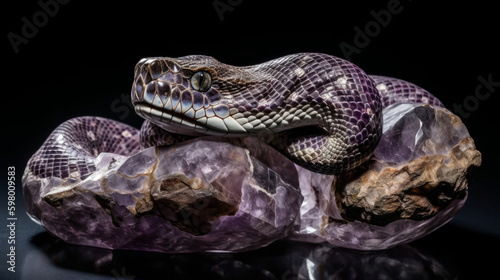 snake in the night, amethyst looking like a snake, generative ai