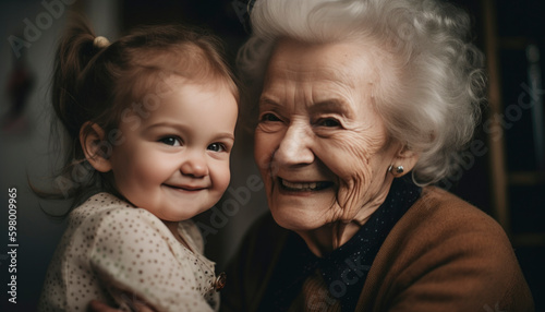 Grandma spending time with her granddaughter. Family concept. Generative AI illustrations