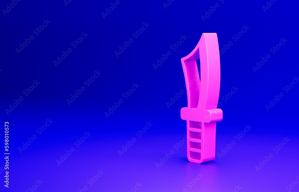 Pink Military knife icon isolated on blue background. Minimalism concept. 3D render illustration Pink Military knife icon isolated on blue background. Minimalism concept. 3D render illustration