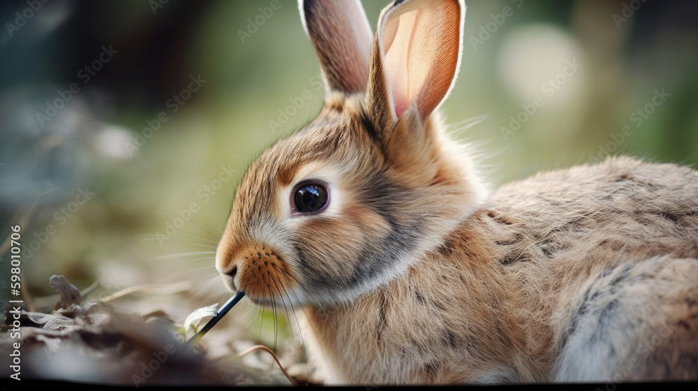 rabbit in the grass, cute rabbit on a garden, generative ai