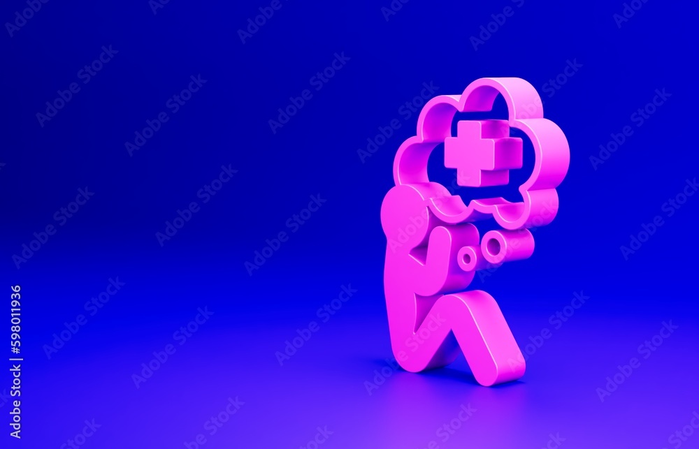 Pink Helping hand icon isolated on blue background. Minimalism concept. 3D render illustration