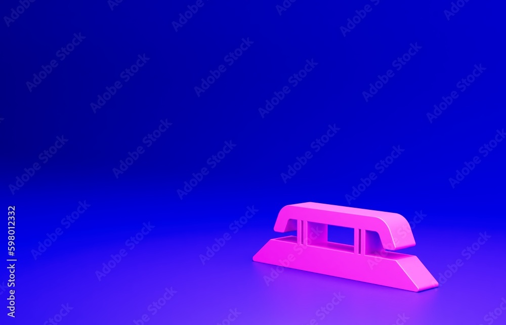 Pink Skateboard stairs with rail icon isolated on blue background. Minimalism concept. 3D render illustration Pink Skateboard stairs with rail icon isolated on blue background. Minimalism concept. 3D render illustration