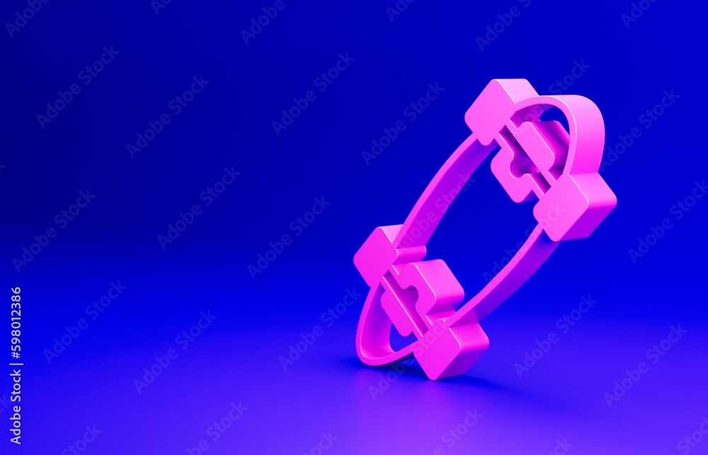 Pink Longboard or skateboard cruiser icon isolated on blue background. Extreme sport. Sport equipment. Minimalism concept. 3D render illustration Pink Longboard or skateboard cruiser icon isolated on blue background. Extreme sport. Sport equipment. Minimalism concept. 3D render illustration