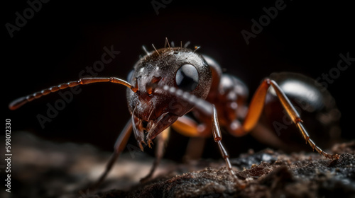 ants on the ground, close up of macro ant, generative ai © TheGoldTiger