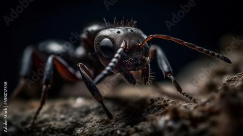 ants on the ground, close up of macro ant, generative ai © TheGoldTiger