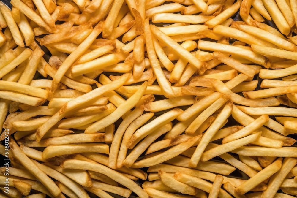 French fries as background, fried potato sticks, golden fries, roasted potatoes, finger chips, french fries texture, frites. Fast food, junk street food French fries as background, fried potato sticks, golden fries, roasted potatoes, finger chips, french fries texture, frites. Fast food, junk street food