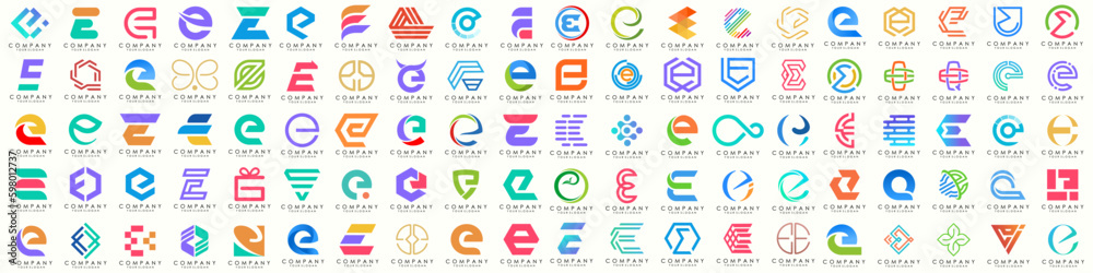mega collection letters E logo design inspiration. minimalist abstract letter logos with colorful mega collection letters E logo design inspiration. minimalist abstract letter logos with colorful