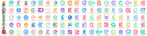 mega collection letters E logo design inspiration. minimalist abstract letter logos with colorful