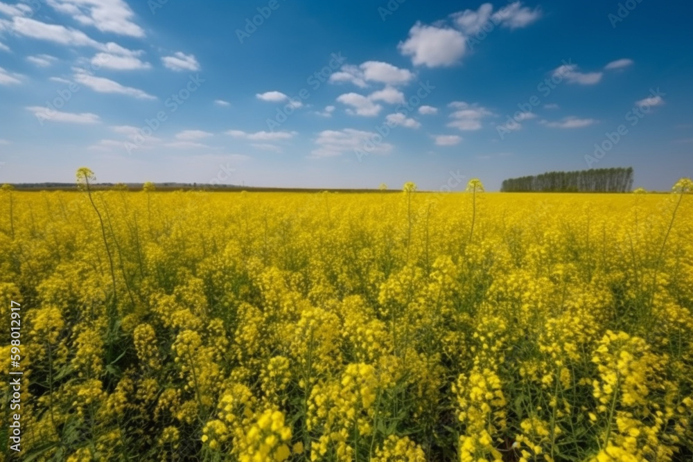 A stunning image of a vast field of bloomed colza against a clear blue sky, representing the beauty and vibrancy of nature. Ai generated. A stunning image of a vast field of bloomed colza against a clear blue sky, representing the beauty and vibrancy of nature. Ai generated.