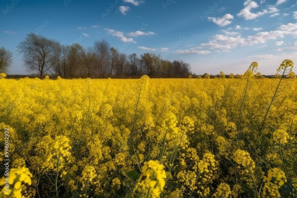 A stunning image of a vast field of bloomed colza against a clear blue sky, representing the beauty and vibrancy of nature. Ai generated. A stunning image of a vast field of bloomed colza against a clear blue sky, representing the beauty and vibrancy of nature. Ai generated.