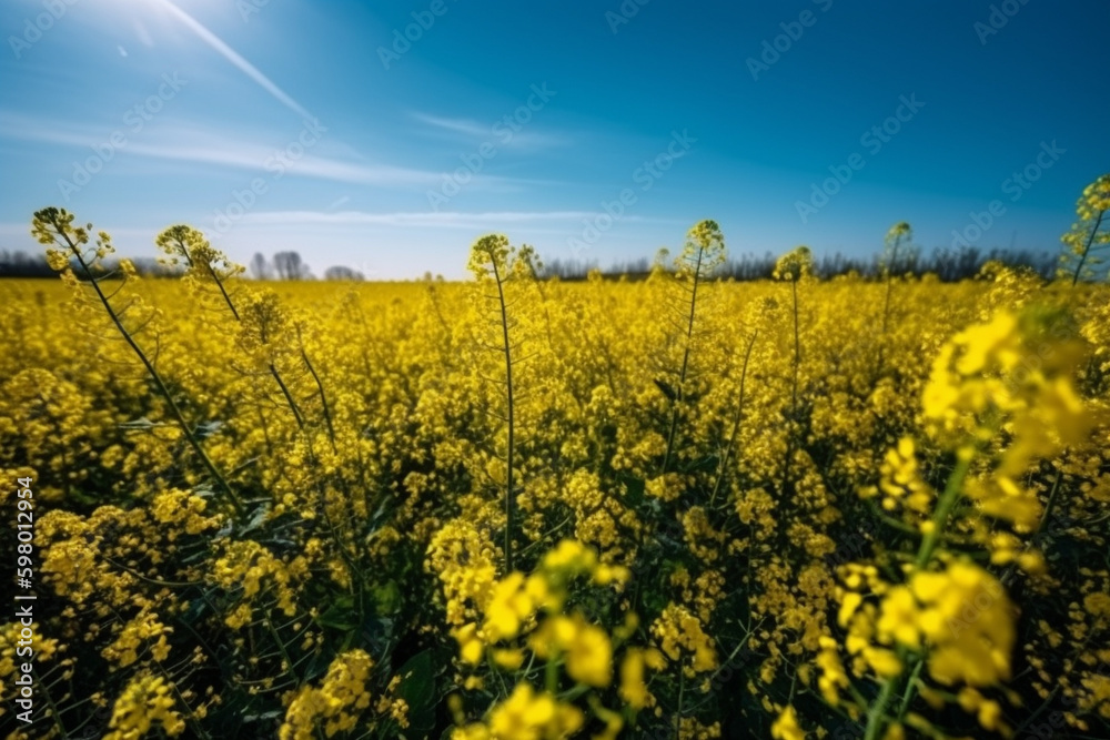 A stunning image of a vast field of bloomed colza against a clear blue sky, representing the beauty and vibrancy of nature. Ai generated. A stunning image of a vast field of bloomed colza against a clear blue sky, representing the beauty and vibrancy of nature. Ai generated.