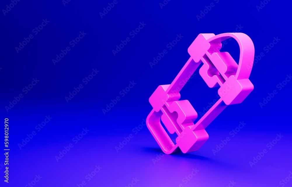 Pink Skateboard icon isolated on blue background. Extreme sport. Sport equipment. Minimalism concept. 3D render illustration