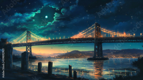 Moonlit Bridge Illuminating the Night's Embrace