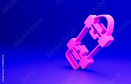 Pink Skateboard icon isolated on blue background. Extreme sport. Sport equipment. Minimalism concept. 3D render illustration