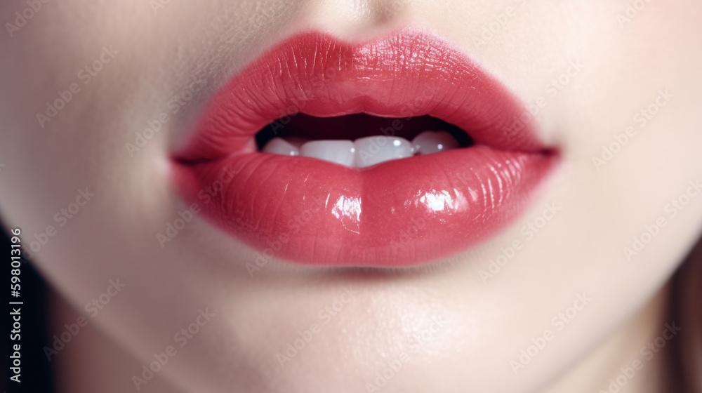 Fototapeta premium Bleb on a lip on white background, generative ai