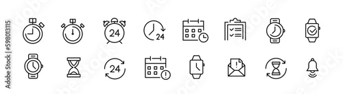 Time and date calendar and clock applications. Planning and deadline. Pixel perfect, editable stroke line icons