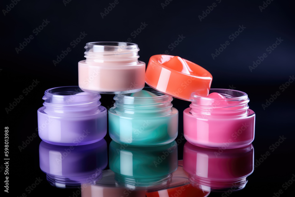 Cosmetic cream in a jar, colorful gel, cosmetic, skincare concep Cosmetic cream in a jar, colorful gel, cosmetic, skincare concep