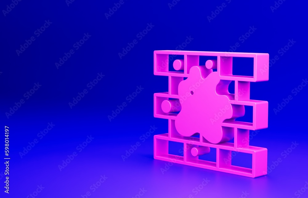 Pink Painting the house icon isolated on blue background. Minimalism concept. 3D render illustration