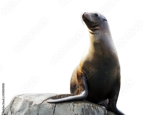 PNG illustration with a transparent background of a sea lion striking a pose on a rock