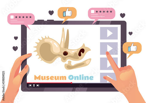 Online internet museum gallery technology concept. Vector graphic design illustration