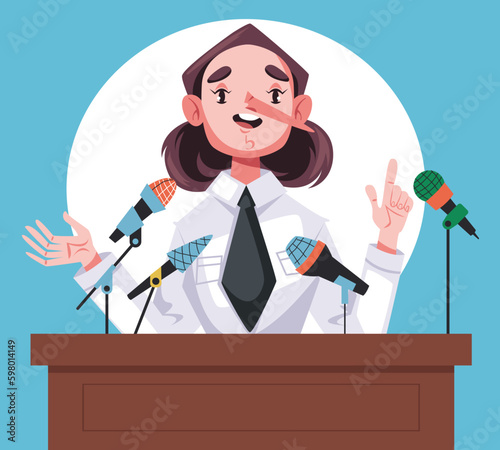 Business man politician liar tell lie corruption metaphor concept. Vector graphic design illustration