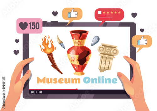 Online internet museum gallery technology concept. Vector graphic design illustration