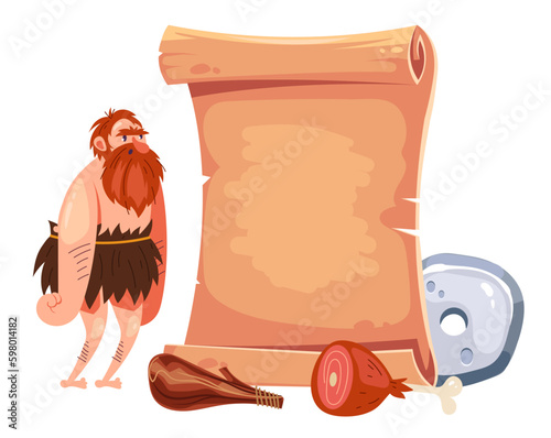 Old papyrus ancient archeology museum concept. Vector graphic design illustration