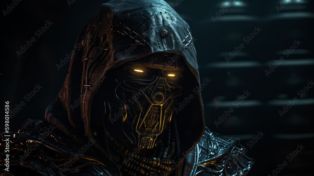 Dark cyber assassin with modern background, generative ai Dark cyber assassin with modern background, generative ai