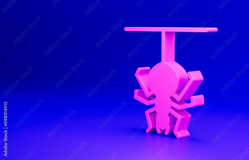 Pink Spider icon isolated on blue background. Happy Halloween party. Minimalism concept. 3D render illustration Pink Spider icon isolated on blue background. Happy Halloween party. Minimalism concept. 3D render illustration