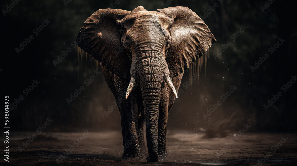 Fototapeta premium Dramatic photo of an african elephant, generative ai