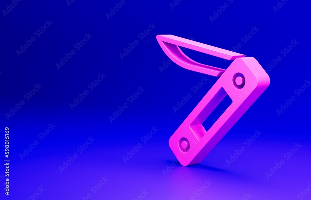 Pink Swiss army knife icon isolated on blue background. Multi-tool, multipurpose penknife. Multifunctional tool. Minimalism concept. 3D render illustration Pink Swiss army knife icon isolated on blue background. Multi-tool, multipurpose penknife. Multifunctional tool. Minimalism concept. 3D render illustration