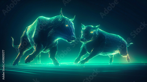 A Captivating Stock Photo  Dual Bull Run on Trading Platform