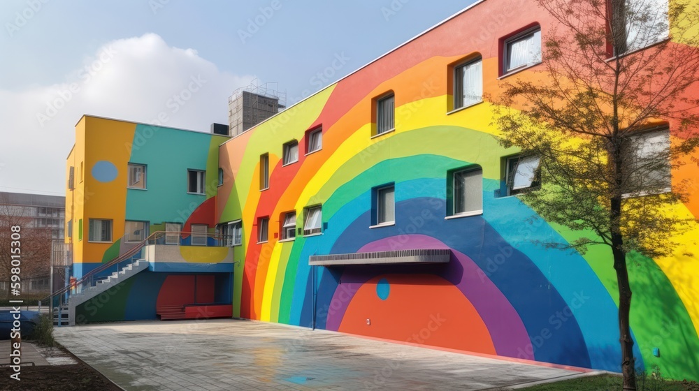 Colorful Kindergarten Mural Sparks Creativity, generative ai